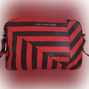 Marc by Marc Jacobs Red/Black Striped Leather Turn Around Dani Crossbody Bag